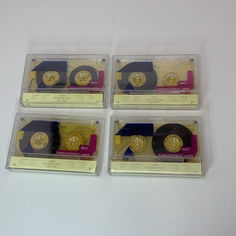 Lot of 4 Memorex Cassettes Audio Tapes - dBS - 90 - Contents Unknown